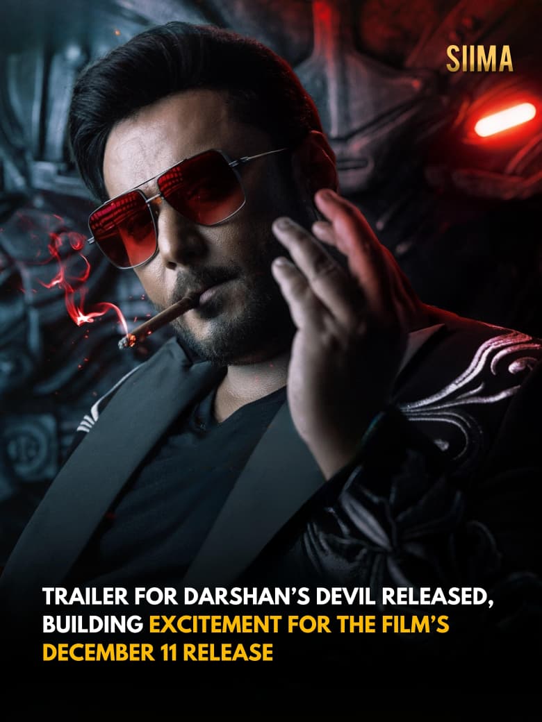 siima's tweet photo. The trailer of Devil, starring Darshan, has been officially released, offering a sharp glimpse of the film’s action-packed and intense narrative. With stylish visuals and Darshan in a powerful avatar, the trailer has quickly sparked excitement among fans.

Presented by Shri Jaimatha Combines and Yoodlee Films, Devil is set for a December 11 theatrical release.

@dasadarshan @AJANEESHB @YoodleeFilms @saregamasouth @santosh_shekar

#Darshan #Devil #DevilTrailer #DarshanFans #KannadaCinema #Sandalwood #NewTrailer #MovieRelease #FilmUpdate #siima