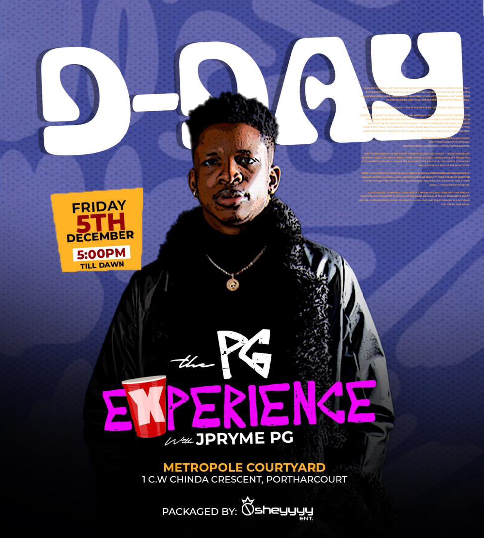 IT’S TODAY!!! 🔥🔥
The PG Experience with JPRYME PG is finally here!

Entry is absolutely FREE — just pull up and vibe.
Don’t miss the energy, the music, the madness, the full experience! 🍾🔥

📍 Venue: Metropole Courtyard
🕔 Time: 5PM till dawn