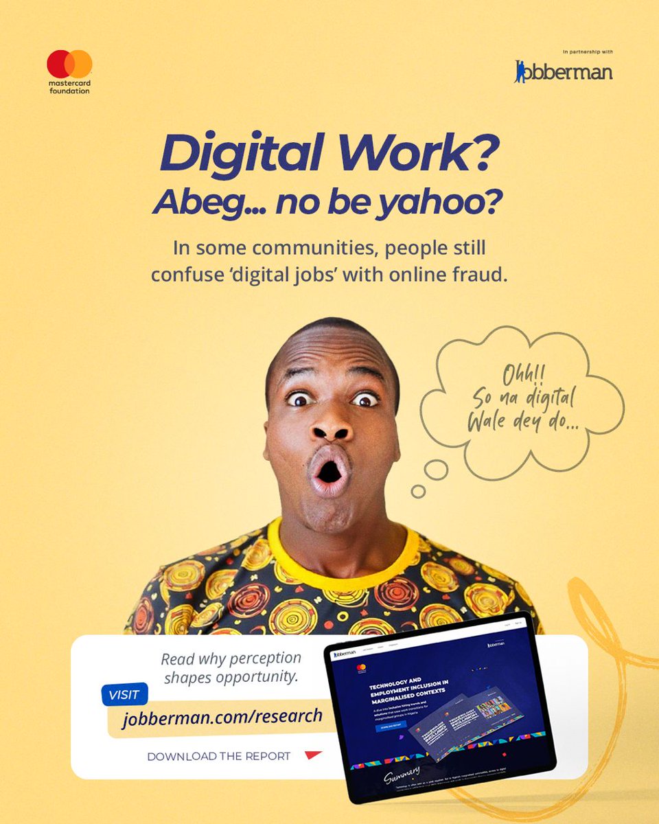 Jose_Ram1506's tweet photo. Dive into @Jobbermandotcom's latest report and discover how Nigeria's job market can become more inclusive. Learn about the intersection of tech, equity,and employment,and get inspired to drive real impact.
Download here: https://t.co/7t2T0sURgz
#TEIMCReport
#JobbermanReport https://t.co/SQf6vX2GxC
