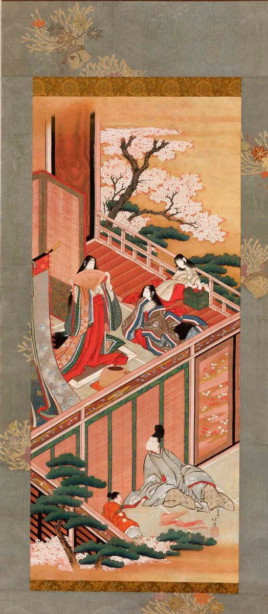 欄間額　郭子儀祝賀図　寛斎(肉筆) 葛飾北斎「源氏物語図」。美麗な彩色や、細長い画面に安定した構図を