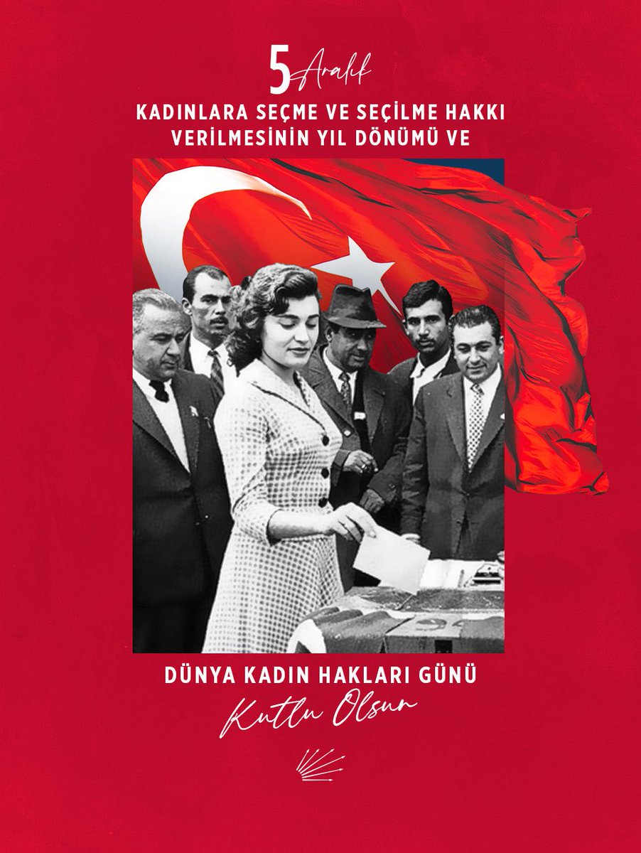 Ulu Önderimiz Gazi Mustafa Kemal Atatürk’ün öncülüğünde kadınlara tanınan seçme ve seçilme hakkının 91. yıl dönümünü ve Dünya Kadın Hakları Günü’nü kutluyor; kadınların hayatın her alanında özgür, eşit ve güçlü şekilde var olabildiği bir ülke için mücadelemizi kararlılıkla