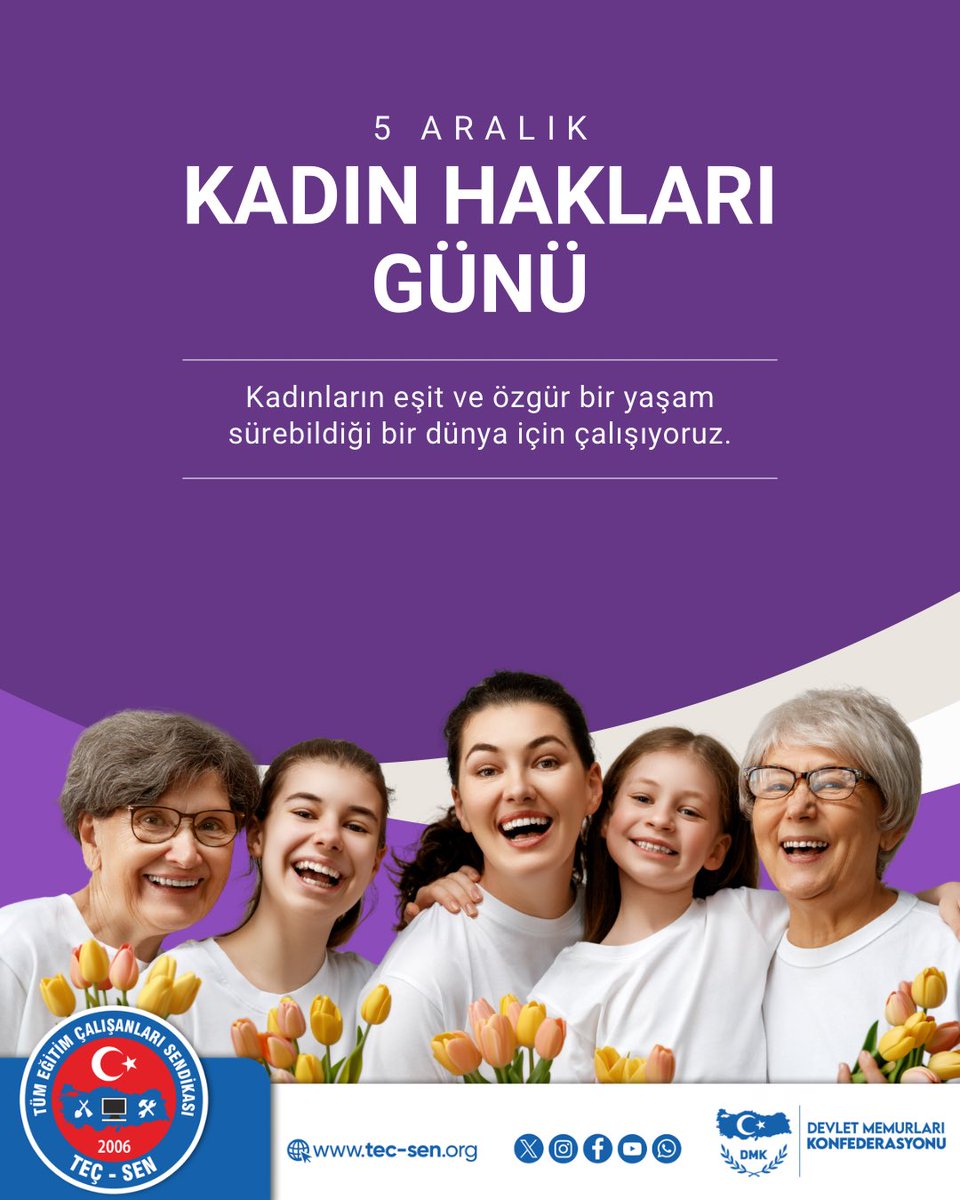 Cumhuriyet ile Kazanılmış Çağdaş Haklar ve Özgürlüklerle Birlikte, Yaşamın Her Alanında Başarıyla Yer Almış Kadınlarımızın 5 Aralık Kadın Hakları Gününü Kutluyoruz.