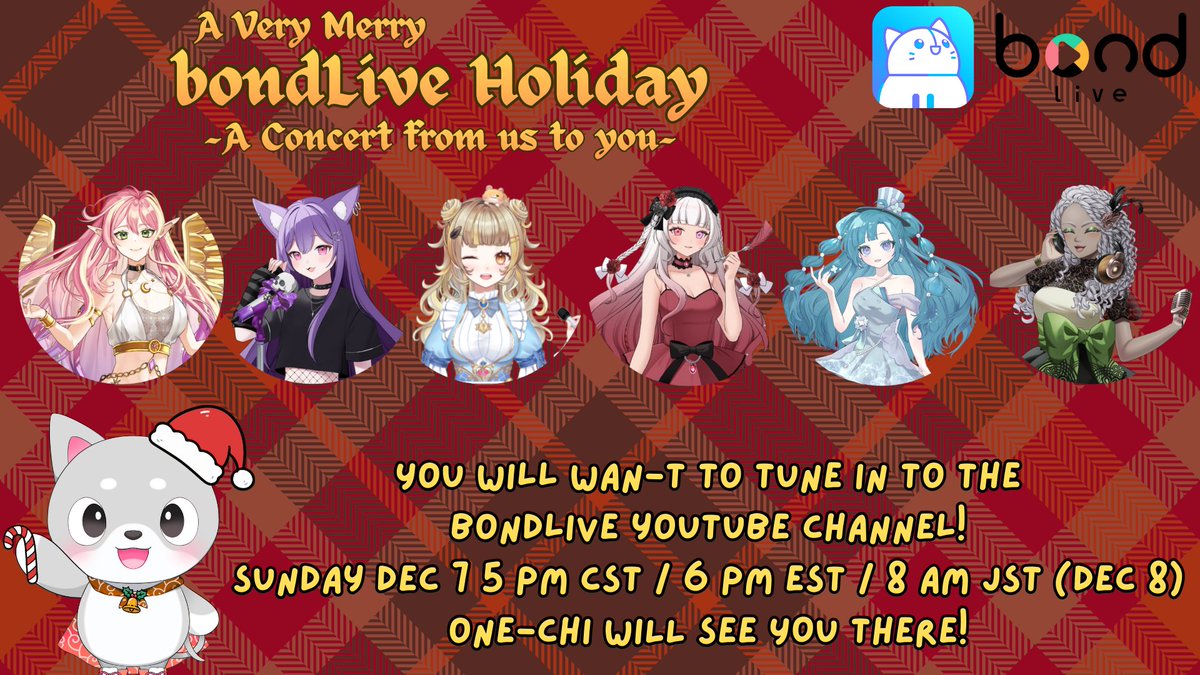 !!Concert news!!

I am proud to be bringing you A Very Merry <a href="/bondliver_en/">bondlive EN - V-Streamers</a> Holiday concert this Sunday (Monday JST). 

This has been a real labor of love from me to my fellow bondies. The talents involved are not limited to the ones you see here, there are so many of us happy to