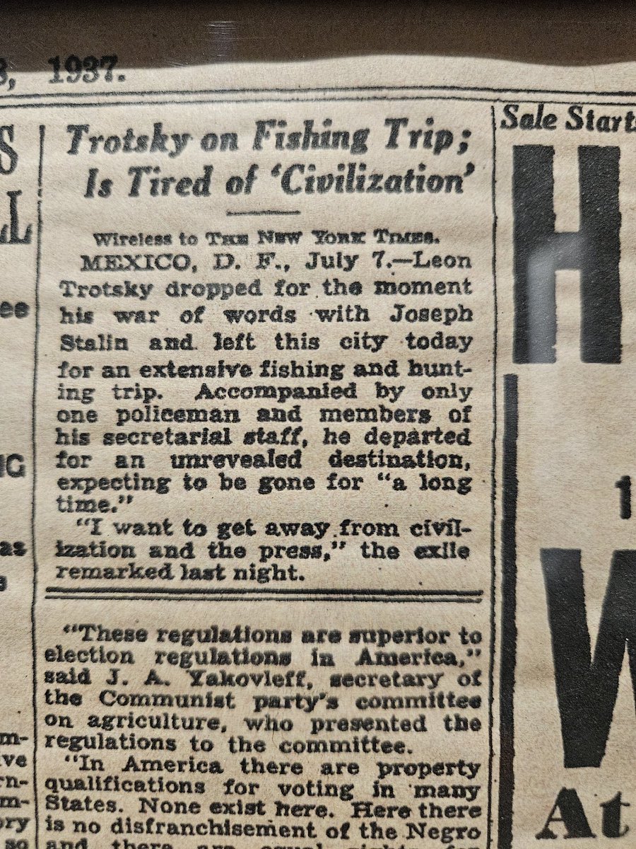 manyapan's tweet photo. It's July 8, 1937, and during your morning coffee you've hit page 15 of The New York Times: you read that King Carol plans a visit with Hitler, that the head of TASS (the Soviet news agency) disappeared after being called a “Trotskyist bandit,” that there's been a battle between Japanese and Chinese soldiers in Beijing (it would turn out to be the start of the full-fledged Japanese war of aggression in China), and that Trotsky went fishing, cuz he's "tired of civilization." On the bright side, Scotch whiskies on sale for just $2.69 on 74 Fifth Avenue.
