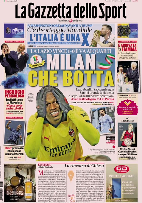 Front Page La Gazzetta dello Sport, Friday 5 December 2025