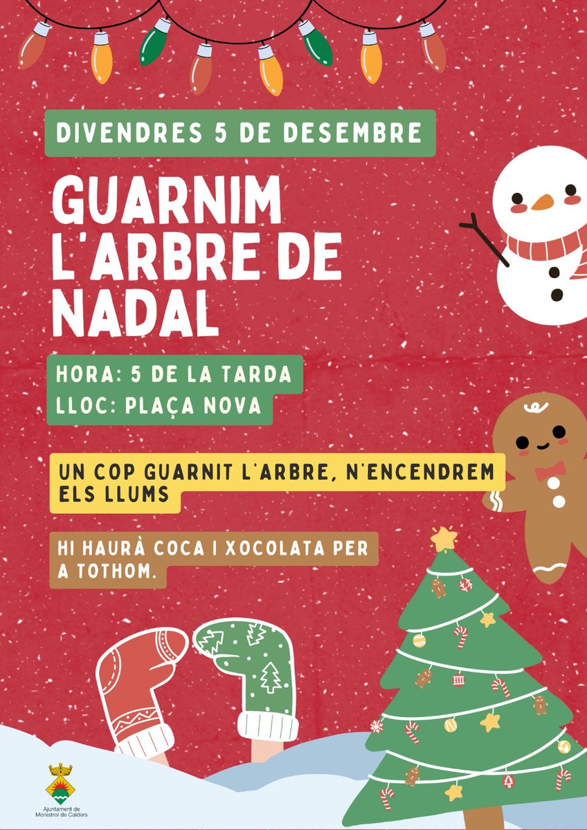 Avui divendres 5 de desembre a la Plaça Nova és guarnirà l'arbre de Nadal i s'encendran els llums. A partir de les 5 de la tarda amb coca i xocolata per tothom.