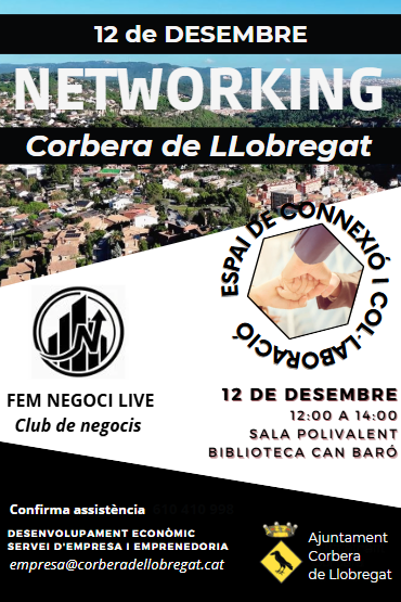 🤝Última trobada de l’any de Networking a #CorberadeLlobregat. 
Aprofita l’oportunitat de tancar l’any fent networking i connectant amb altres persones emprenedores del municipi. 

🔗 Tota la informació, aquí: tuit.cat/qFbA7