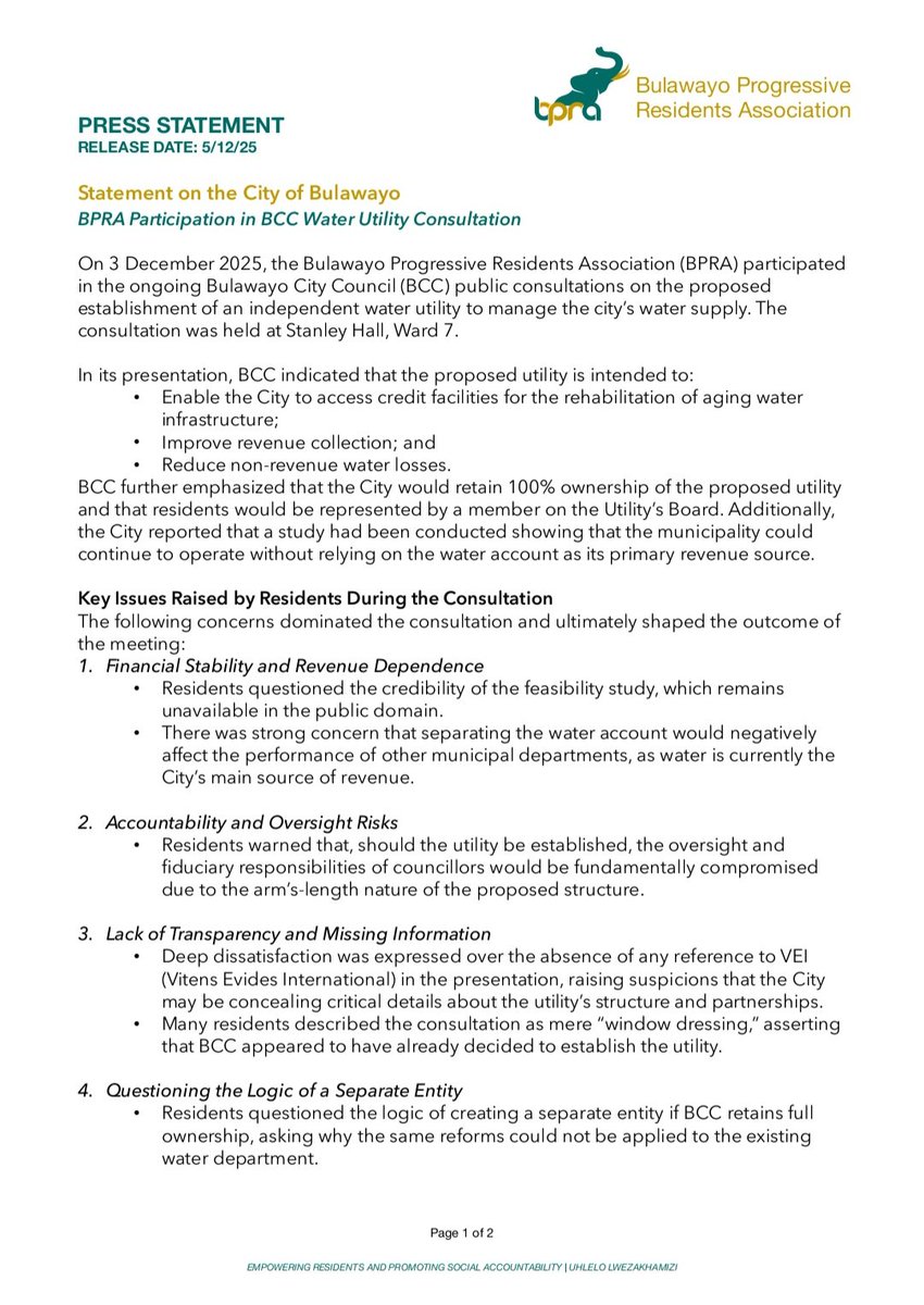 Bulawayo Progressive Residents Association (BPRA) tweet media