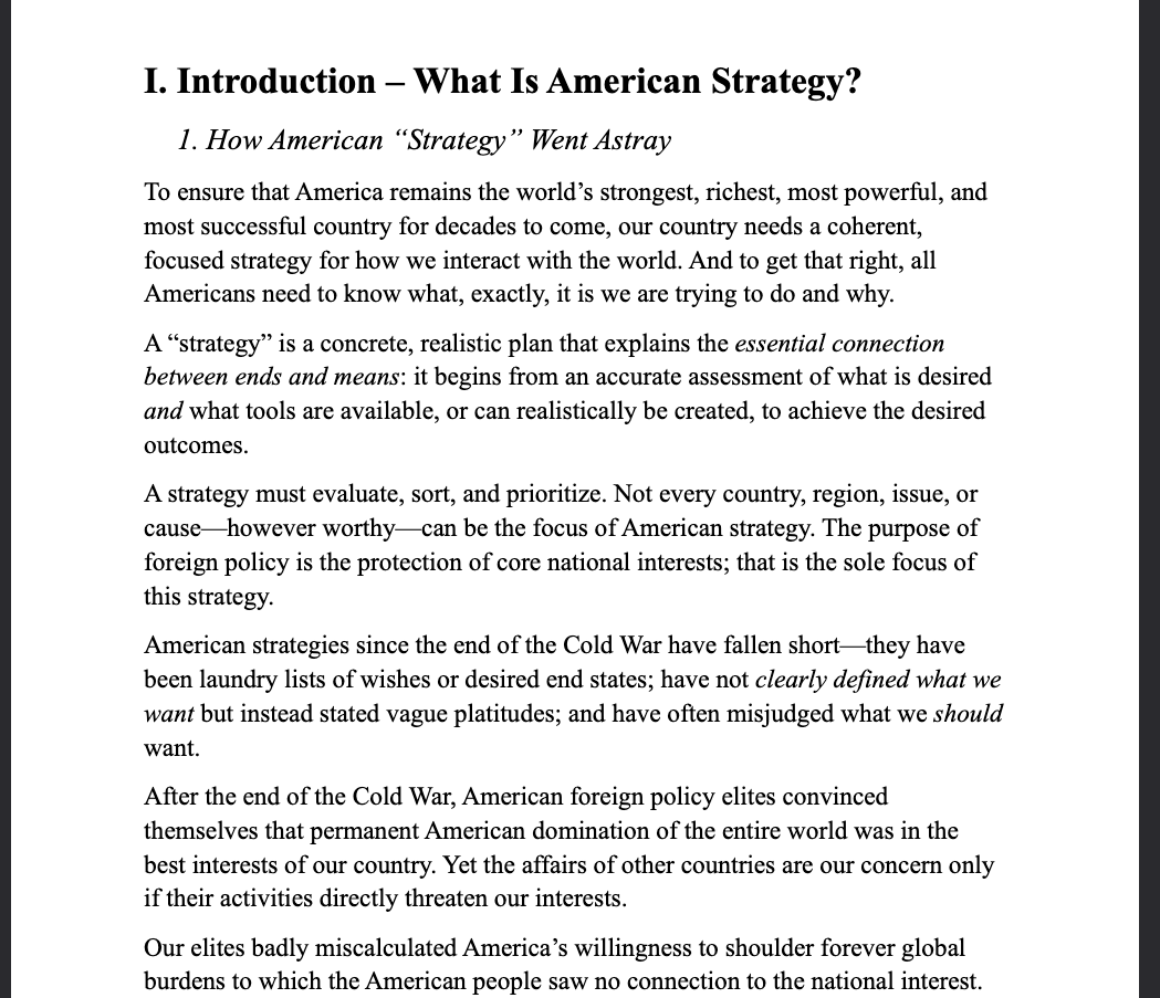 这份名为《特朗普对美国国家安全战略的补充说明》的文件令人震惊,堪称历史性文献,或许是本世纪最重要的著作之一。请务必阅读。我想知道主要作者是谁。是科尔比吗?