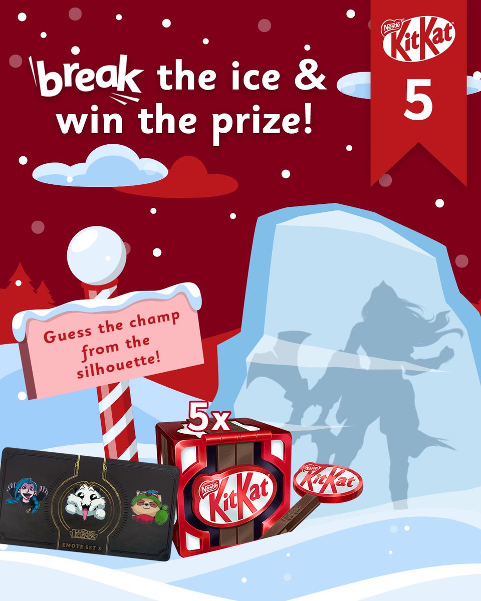 Break the Ice &amp; Win the Prize! - Day 5 ❄️

Take part today and with a bit of luck you can win an Emote Pin Pack and 5 KitKat Hextech Chests! 🙌

To enter:
➡️ Follow <a href="/KITKATGaming/">KITKAT Gaming 🎮</a>
➡️ Like, repost and comment the correct answer!