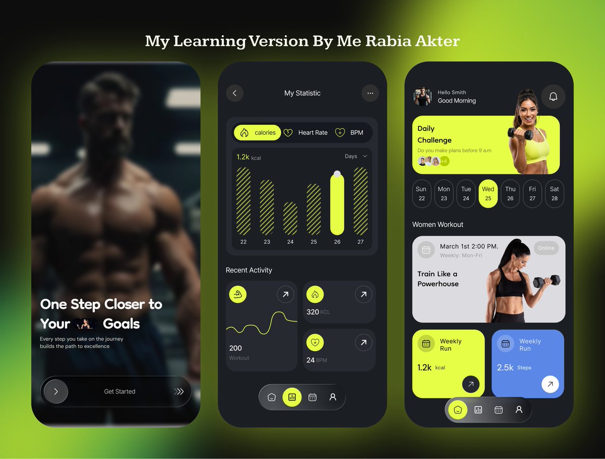 rabia191722's tweet photo. Day 28/120 — Copy Design Challenge 🎨

Recreated this fitness UI to study layout, color, and hierarchy.

My version (top).
Original by SHEIKH NAEEM (bottom) — full credit.
Daily practice = daily improvement. 🚀

#UIDesign #Figma #CopyDesignChallenge #DailyDesign #DesignPractice https://t.co/CwJlZCk4AB