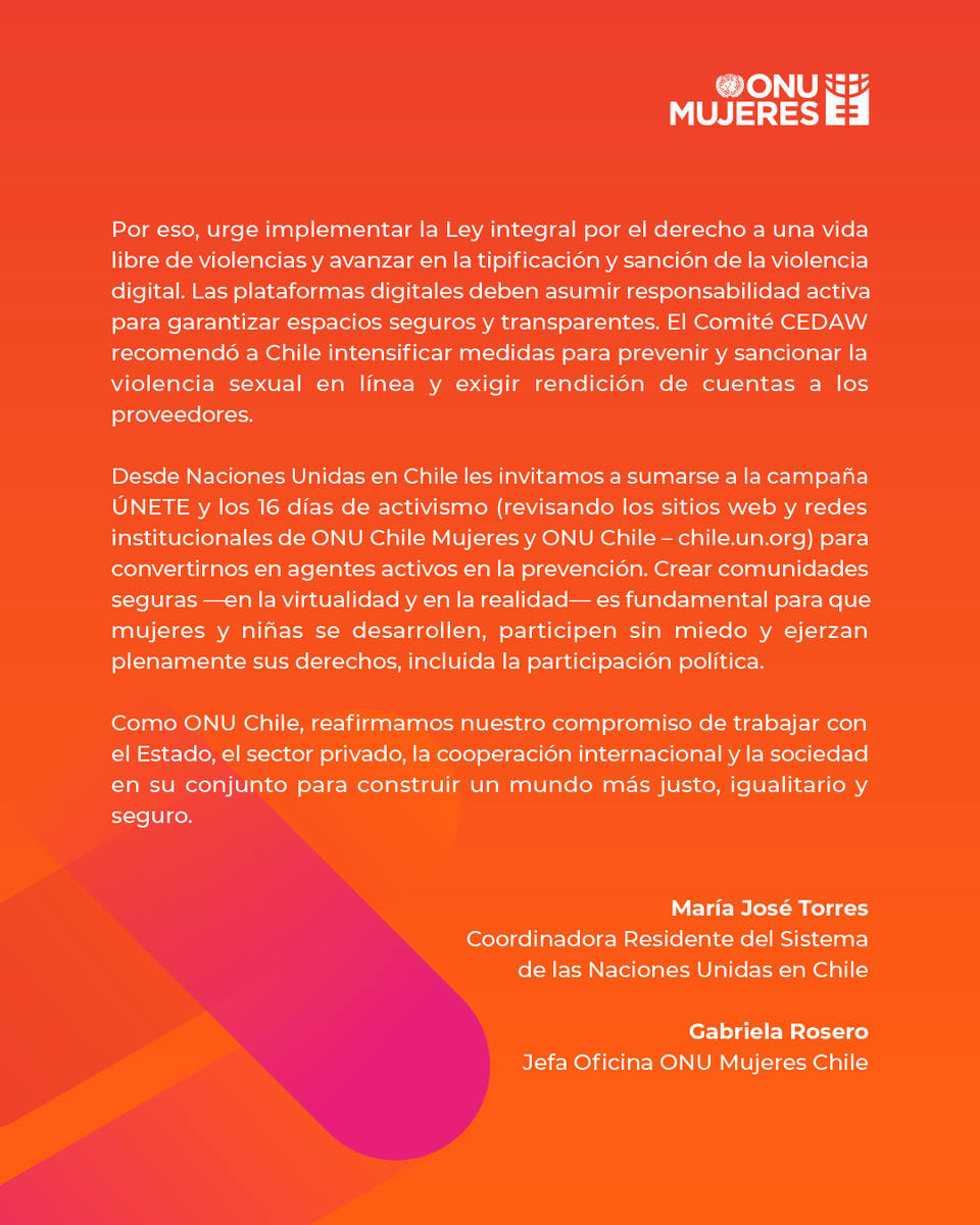 [Columna de opinión] “Violencia digital contra las mujeres:  El desafío creciente para construir sociedades seguras y democráticas”, escrita por <a href="/mtorresmacho/">María José Torres</a> Coordinadora Residente de <a href="/ONUChile/">ONU Chile</a>  y <a href="/rosercanci/">Gabyroserom</a>, Jefa Of. de <a href="/ONUMujeresChile/">ONU Mujeres Chile</a>  para la <a href="/latercera/">La Tercera</a> 
#Únete #16Días