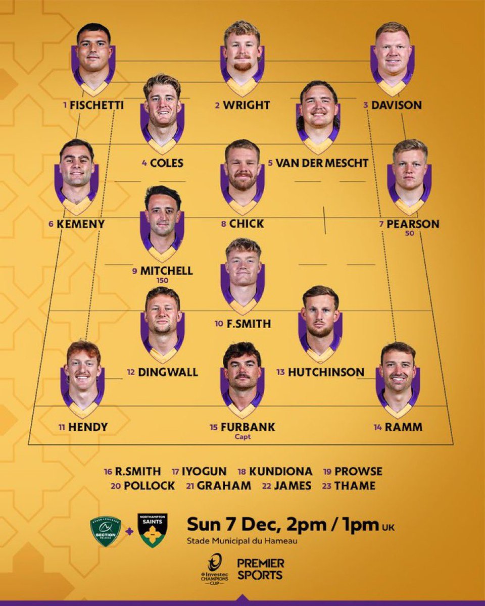 Here come the cavalry… Danilo Fischetti, Alex Coles, Alex Mitchell, George Hendy, Fraser Dingwall and James Ramm all return to start for Saints at Pau on Sunday. Henry Pollock among the replacements. Tom West, Tom Litchfield and Ollie Sleightholme added to the injury list.