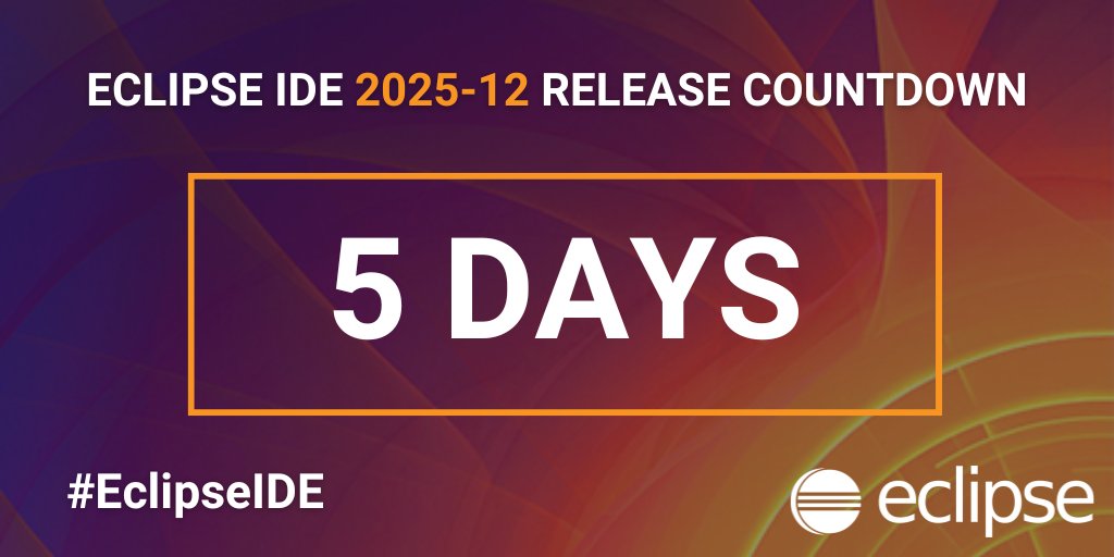 EclipseJavaIDE's tweet image. ⏰ We’re almost there!
Only 5 days until the #EclipseIDE 2025-12 release. Get ready for new updates!

#opensource #developertools