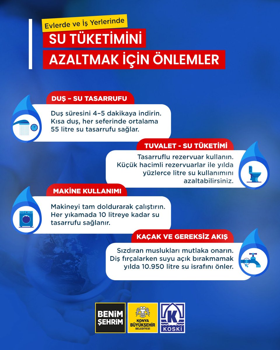 Gelecek nesillere daha yaşanabilir bir dünya bırakmak için, alışkanlıklarımızı gözden geçirelim. Unutmayın, küçücük bir değişiklik bile yılda binlerce litre suyun kurtarılması demektir.

🚿 Duş Süresini Kısalt: Duşunuzu 4-5 dakikaya indirin, her seferinde ortalama 55 litre su