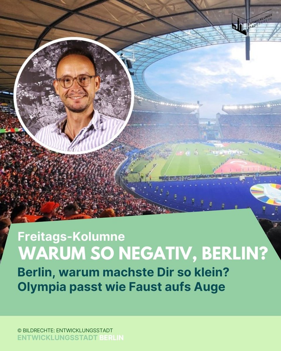 Mit „Warum so negativ, Berlin?“ nimmt ENTWICKLUNGSSTADT-Chefredakteur Björn Leffler in seiner Freitagskolumne wichtige Stadtentwicklungs-Themen der Hauptstadt unter die Lupe. Heute widmet er sich der Olympia-Bewerbung:

entwicklungsstadt.de/berlin-warum-m…