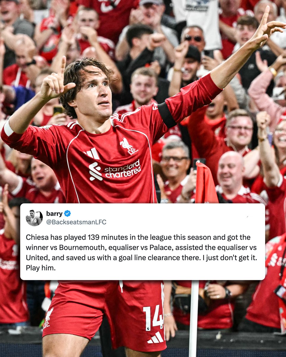 footballontnt's tweet photo. Liverpool fans want to see more from Chiesa this season 👀 https://t.co/guXSKfbRrJ