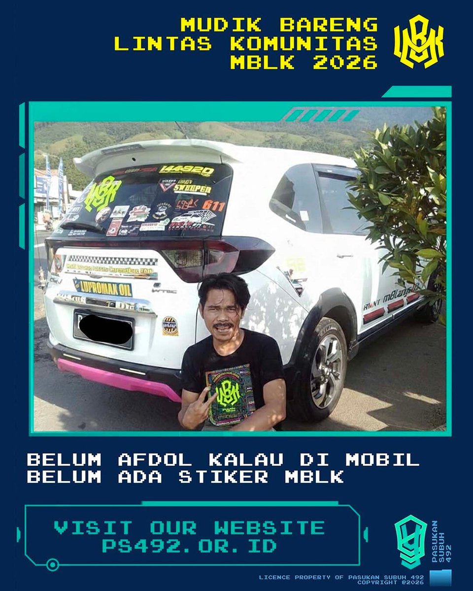 BELUM AFDOL RASANYA!. 

Kalau stiker kalcer MBLK belum nempel di kaca mobilmu.. cuman 10 rebuan doang bisa dibeli di website ps492.or.id/order/ for order 

#MBLK26 #NoMudikNoParty #Mudik #MudikBareng #PasukanSubuh #PS492