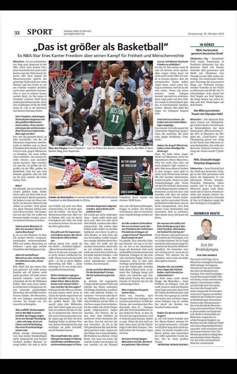 Alman gazetelerinde Enes Kanter Freedom ve yazdığı kitaptan alıntılar görmekte varmış kaderde.

Allah yolunu baharını açık etsin.
Her yerde sesimizi,soluğumuzu duyursun inşaallah !

Bitsin diye zulmettiler,
Dünyanın her yerinde sürgün,başak verdiler 

Hayırlı Cumalar