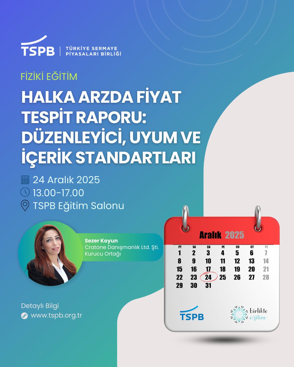 Sermaye piyasalarında şeffaflık, güven ve etkinlik sağlamak isteyen tüm profesyonelleri bu eğitime bekliyoruz!

Halka Arzda Fiyat Tespit Raporu: Düzenleyici, Uyum ve İçerik Standartları başlıklı eğitimde, fiyat tespit raporlarında düzenleyici uyum, rapor kalitesi, metodolojik