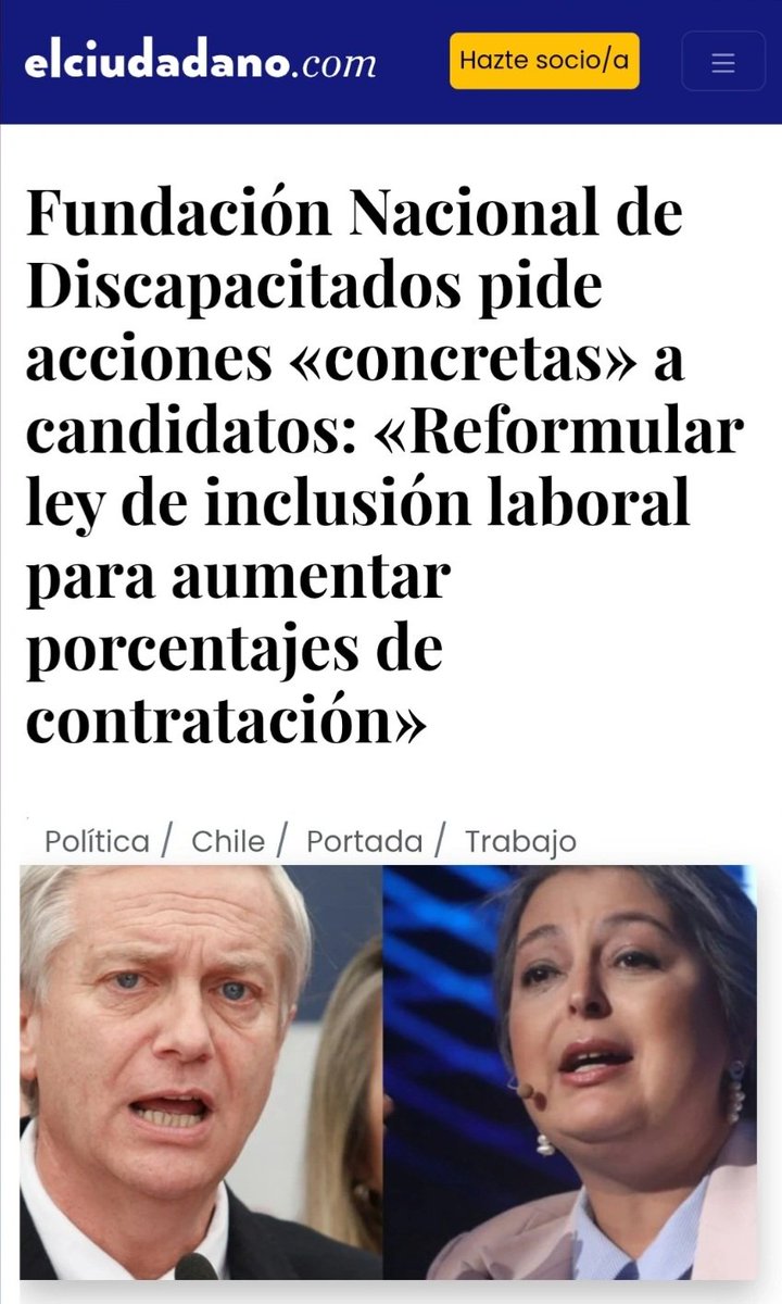 alejandrohlemus's tweet photo. @El_Ciudadano "La ONG señaló a @jeannette_jara  y @joseantoniokast que "Si queremos que el pan llegue a la mesa de todos los #Chilenos y que el sueldo alcance hasta fin de mes, debemos partir por las personas con discapacidad".

Leer aquí🔗https://t.co/4CIvHmDJc1

#discapacidad https://t.co/TryuKfjCtn