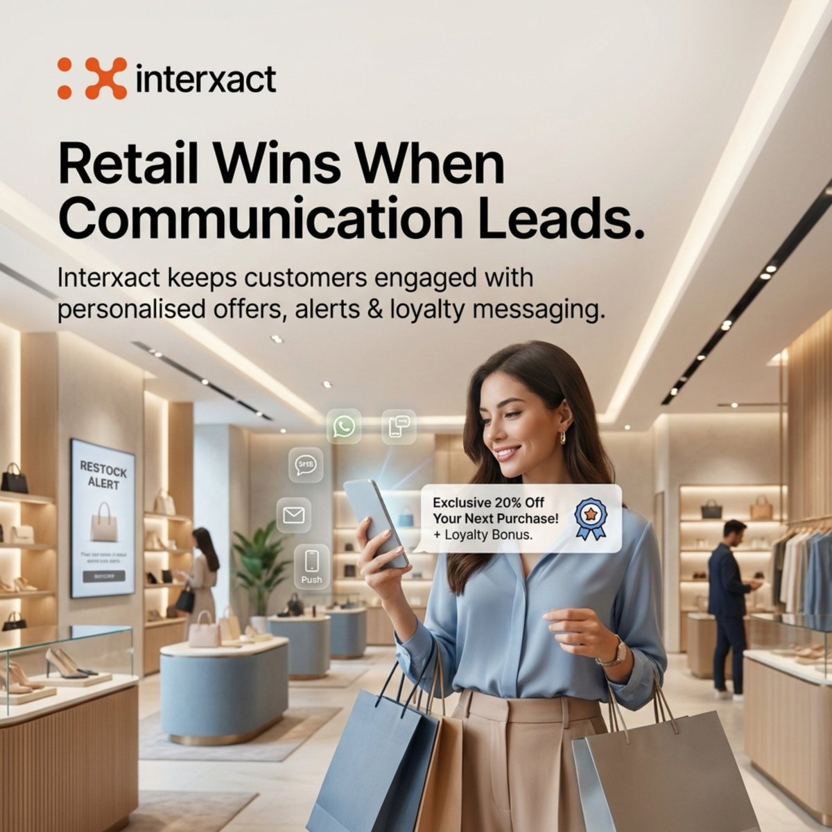 Interxact_com's tweet photo. Retail isn’t just products - it’s attention. 👀⚡
And attention is earned through communication.

With Interxact:
 🎯 Personalised promos
 📦 Restock alerts
 🏆 Loyalty reminders

Stay noticed. Stay chosen.
Win attention daily - with Interxact.

#Interxact #RetailMarketing https://t.co/heBscmb8wn