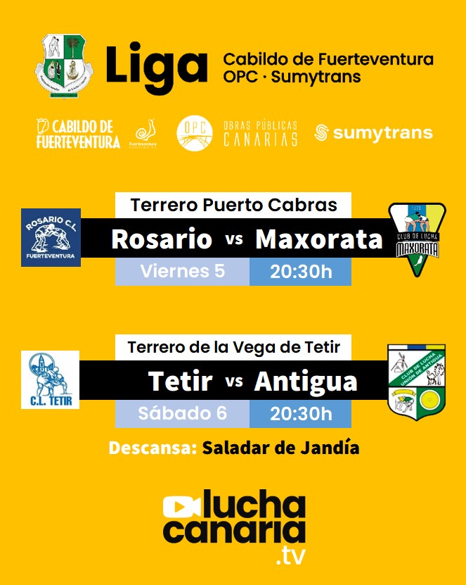 luchacanariatv's tweet photo. 📢JORNADA 7 VUELTA | Liga Cabildo de Fuerteventura · OPC · Sumytrans

🟡 https://t.co/9TCii8mQnj
🔵 https://t.co/vuD7xKOlCX
⚪️ https://t.co/ufREc0FHJG https://t.co/qWc7yoJis4
