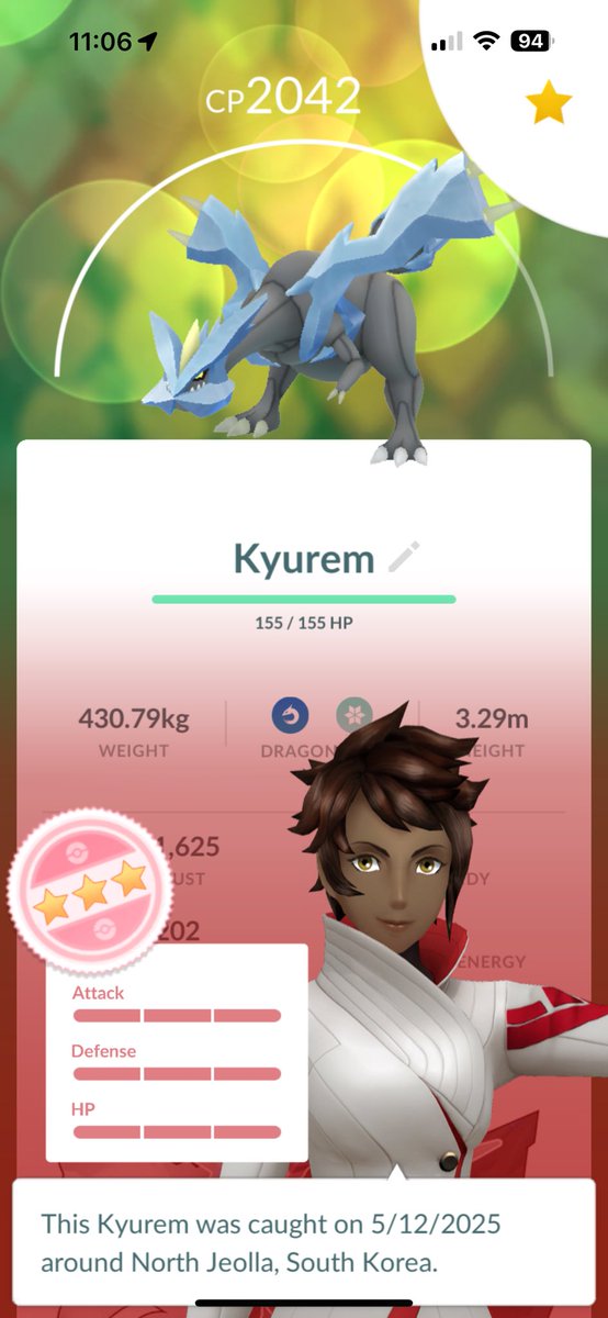 Final remote raid for the day resulted in a hundo Kyurem! Super stoked to get this, just need the fused kyurem to come back to raids so I can get the fusion! 😁😁 #PokemonGO