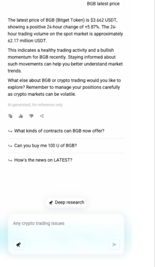 The intelligence boost in GetAgent is noticeable. It perfectly chooses between quick answers and full breakdowns. With auto-recognition working in the background, half my analysis is already done for me.

Tweet link 🔗
x.com/bitget/status/…

#GetAgent