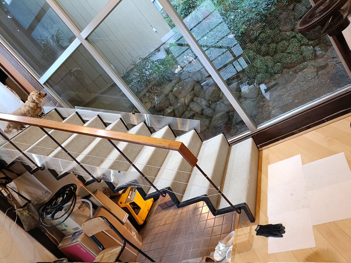 シャコタン族はゴム毬の様に弾けながら遊ぶので階段に紐張ったりプラ段貼ったりして凌いでいる。
いつかちゃんとしたものをつくりたい。あと向こう半分を滑り台にしたい。