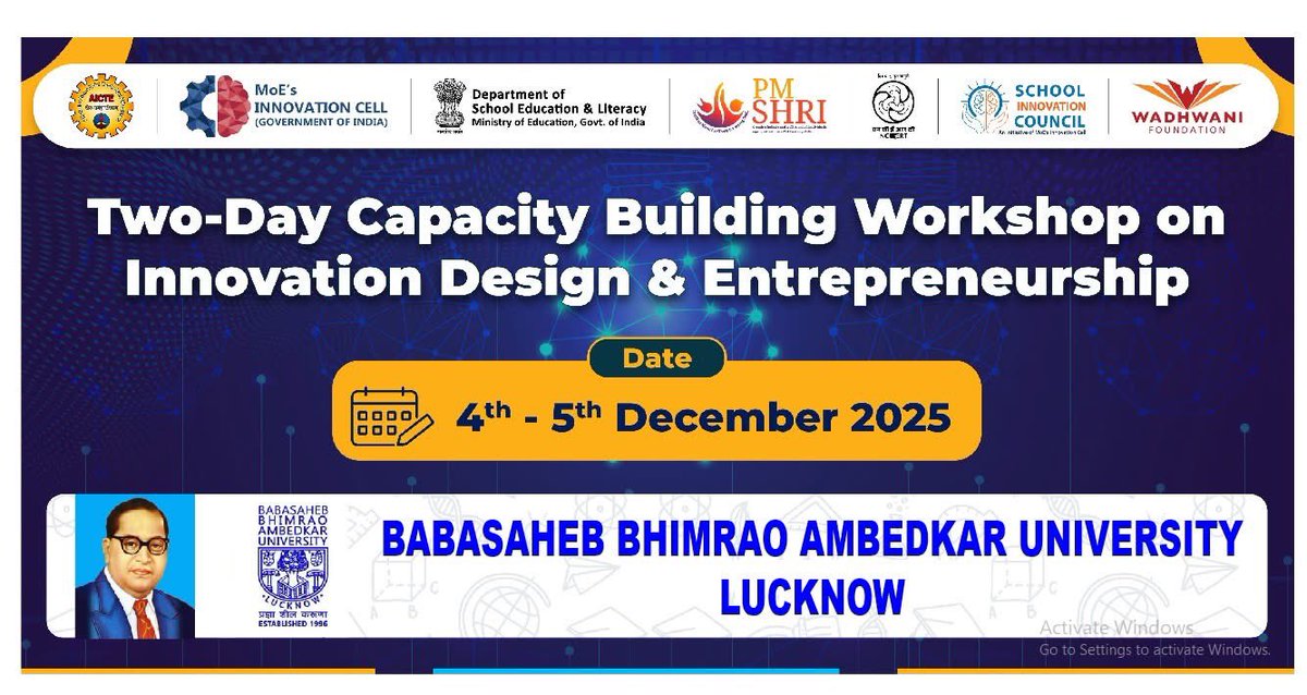 BbauSocialmedia's tweet image. BBAU proudly hosted Phase-3 Capacity Building Workshop on Innovation, Design and Entrepreneurship for District Education Officers from 55 districts under the PM SHRI Scheme.
#AICTE #MIC #InnovateIndia #DoSEL  #PMSHRII 
@vcbbau @EduMinOfIndia @dpradhanbjp @ugc_india @PMOIndia