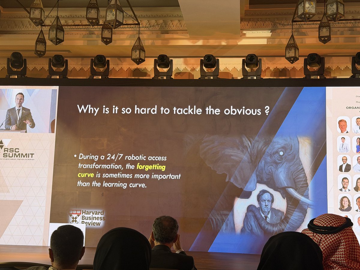 alisamae's tweet photo. “The elephant in the room is not the robot, it’s you.” 

@YusefKudsi reviewing 10 years of robotic TAR, dropping a MIC of wisdom. Also loved the point that sometimes the hardest part of a learning curve is to unlearn the old way! 

#RSCSummit2025 #Innovation #roboticsurgery https://t.co/9prY3Ebha7