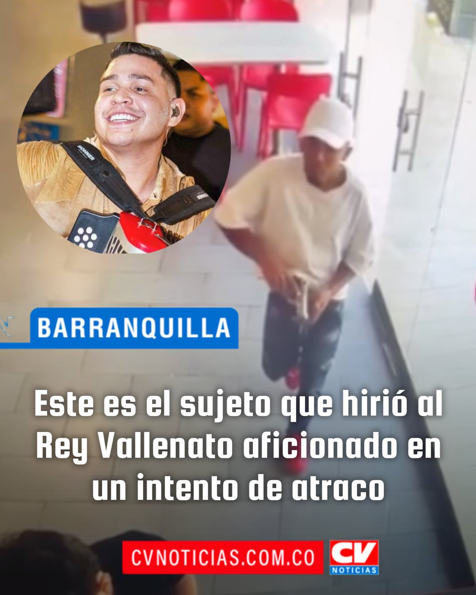 La imagen del presunto delincuente que en la tarde del miércoles intentó atracar al Rey Vallenato Aficionado 2025, Goyo Gutiérrez, quedó captada en las cámaras de seguridad del restaurante donde se encontraba el artista, en la calle 74 con carrera 50, en el norte de Barranquilla.