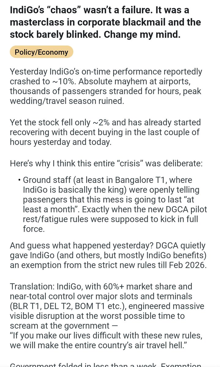 Benarasiyaa's tweet image. Good read on how the Indigo held the country hostage. 

Please tag the author for the credit.