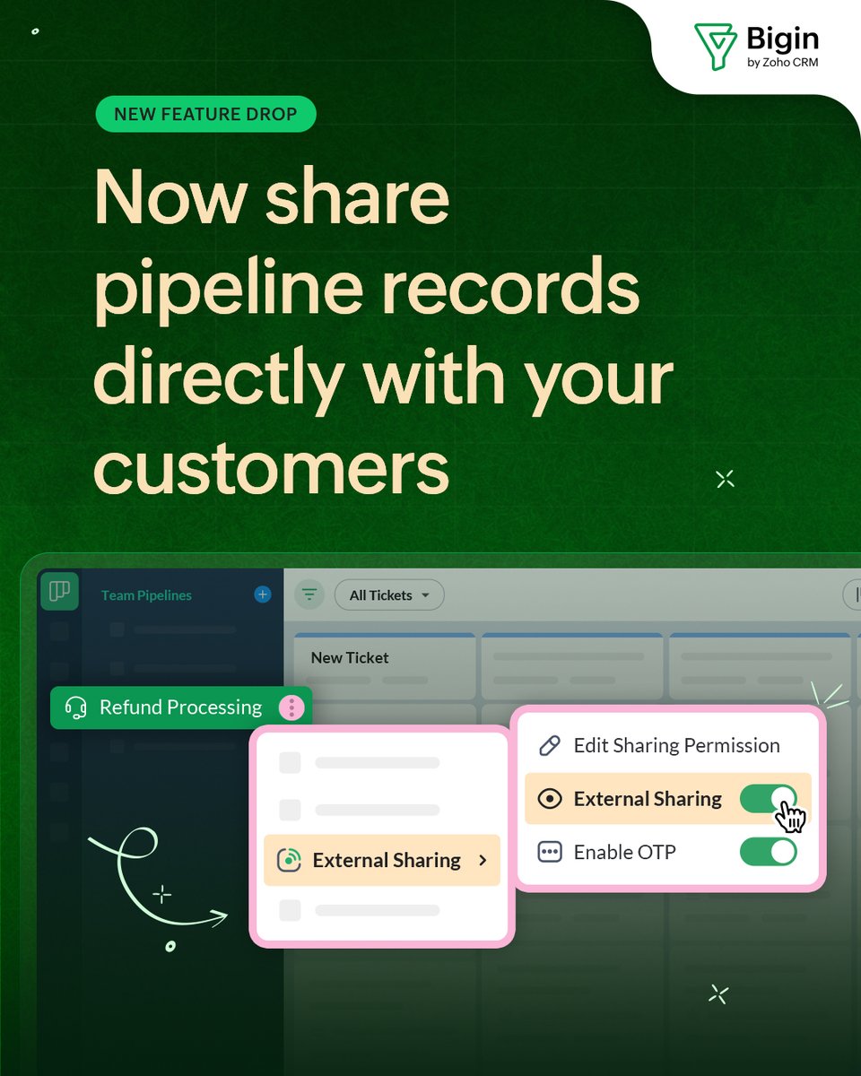 Your customers want updates and now there’s a simpler way to keep them in the loop. 🔄

Introducing External Record Sharing. 

Share any pipeline record through a secure link and let customers view real-time updates on their tickets or orders making it a lot easier to keep your