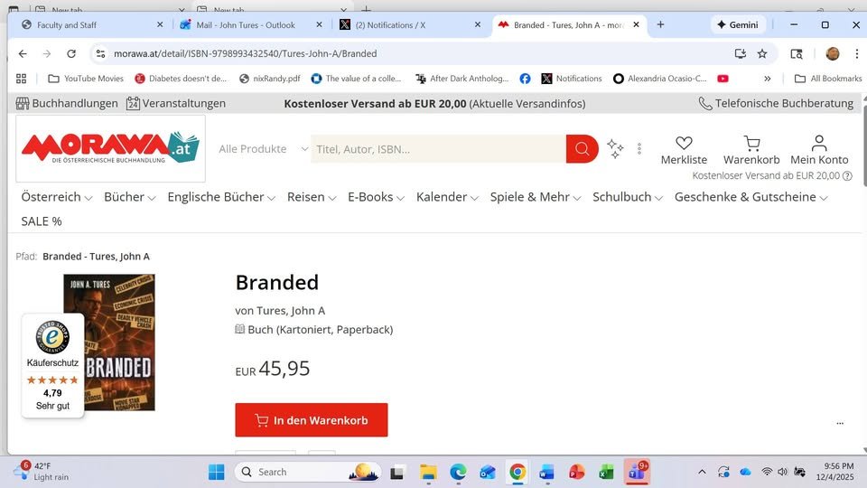 Great news! My novel "Branded" is selling in Europe!  Bad news...over there, I am now known as "John A. von Tures." My family may sing, but does not answer to whistles.  But if you want to read two free chapters of Branded, click here: dl.bookfunnel.com/nfdmpqmn91