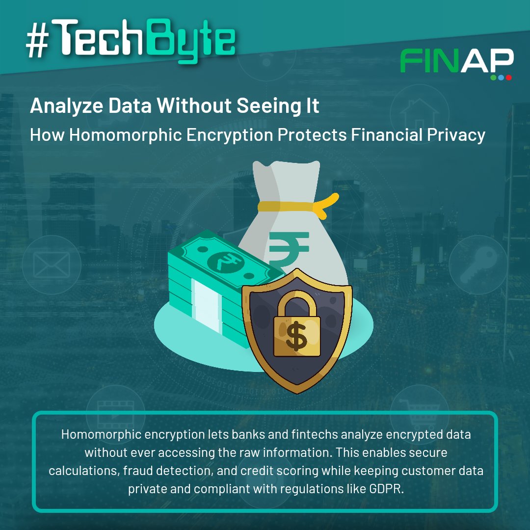 finapworldwide's tweet image. 🔒 Homomorphic Encryption: Analyze Without Exposing In finance, analyzing sensitive data like income, spending habits, or credit history is important to operations.

Follow FINAP for weekly TechByte content! Visit finapworldwide.com

#TechByte #HomomorphicEncryption #FINAP