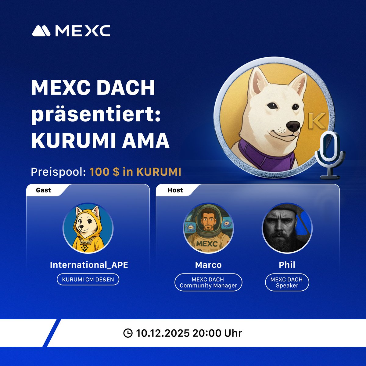 🔥Die MEXC x <a href="/kurumiCTO/">Kurumi 🐕🤍 CTO</a> X AMA wird groß!

Dein direkter Draht zum Projekt – mit exklusiven Einblicken und einem 100 $ Preispool in $KURUMI 💰

Wann: 10.12.2025, 20:00 Uhr (MEZ)
Wo: x.com/MEXC_DE

👉 Teilnahme: gleam.io/49zzu/mexc-x-k…

#MEXC #KURUMI #AMA