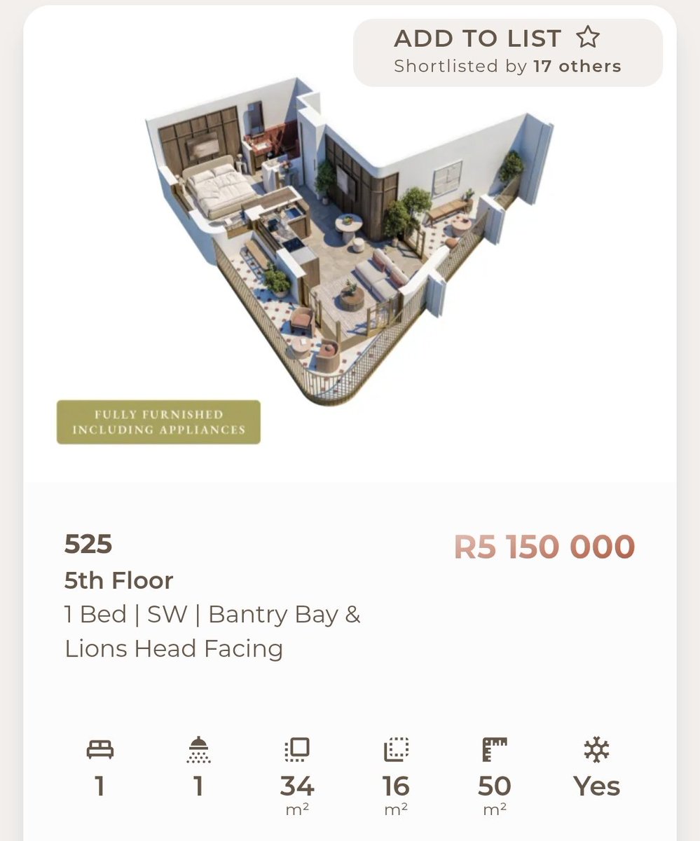suntoshpillay's tweet image. A 1-bedroom, 50 sq meter flat in Sea Point = &amp;gt;R5-million.

People are paying for this. Almost all 82 units in this new development are already sold.

To be a property developer in Cape Town 🥂 🤑 💸