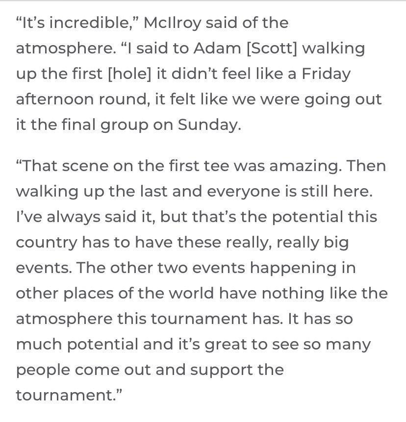 This quote is profound from Rory McIlroy about the Australian Open and Australian golf in general
