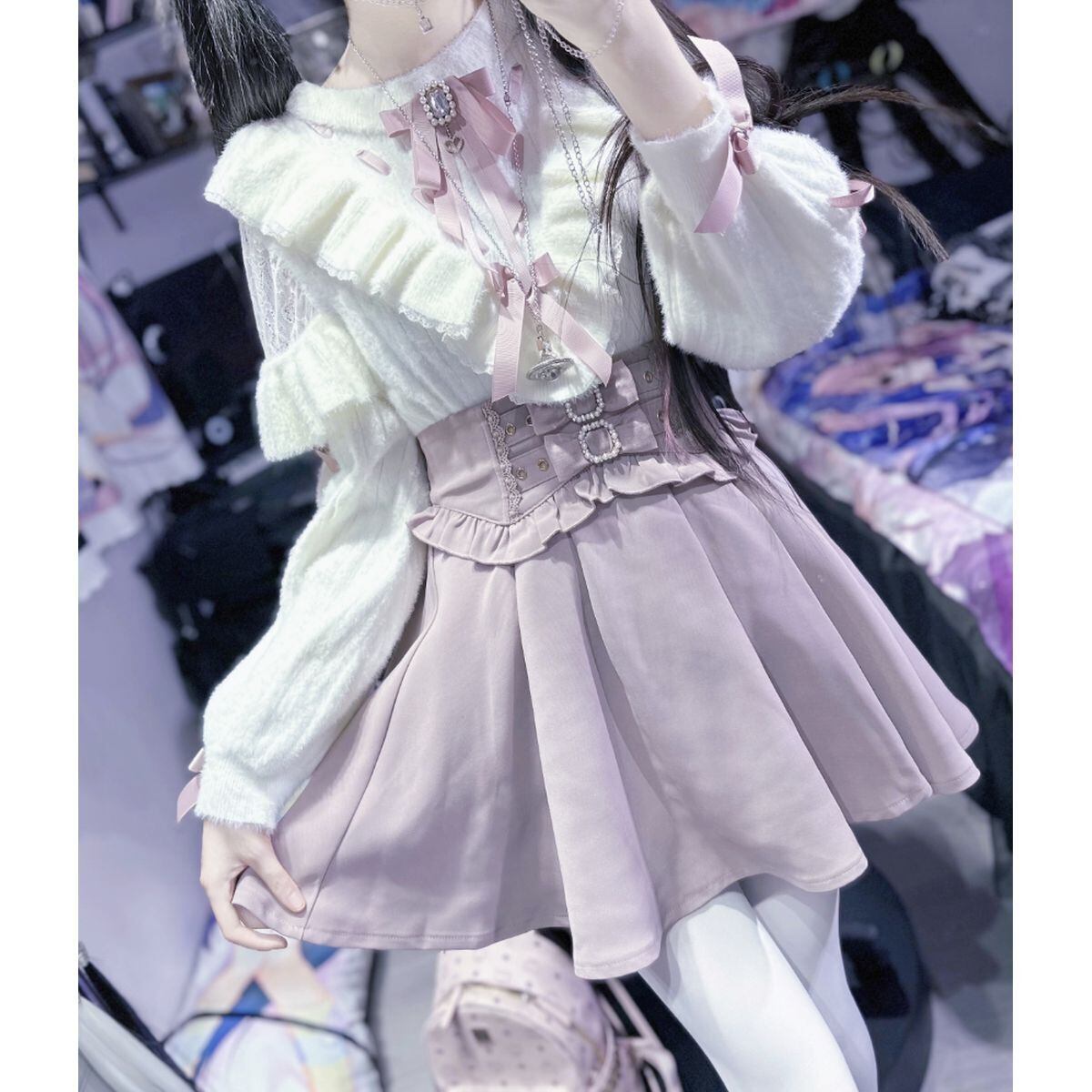 アイテムの詳細はこちらです❣ 量産型ピンクxホワイトリボンレース