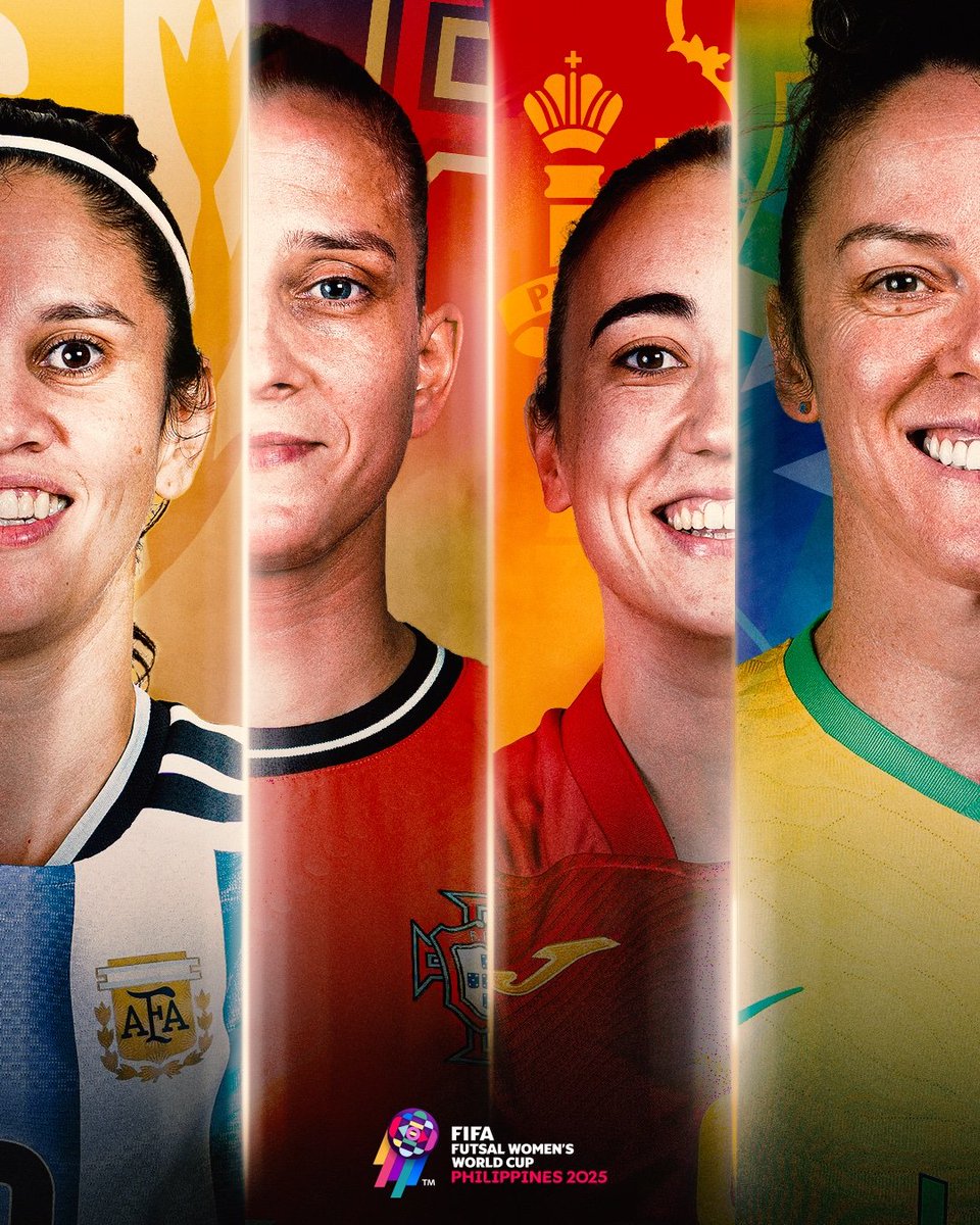 discoverfutsal's tweet photo. FINAL FOUR O'CLOCK 

Argentina vs Portugal 
[10h GMT / 13h EAT] 

Spain vs Brazil 
[12h30 GMT / 15h30 EAT]

Will we have an All-Conmebol or all-Uefa final? 

QUARTERS RECAP 
🇵🇹 POR 7-2 ITA 🇮🇹
🇧🇷 BRA 6-1 JPN 🇯🇵
🇪🇸 ESP 6-1 MAR 🇲🇦
🇦🇷 ARG 4-1 COL 🇨🇴

#FutsalWWC https://t.co/oB9hA6esgy