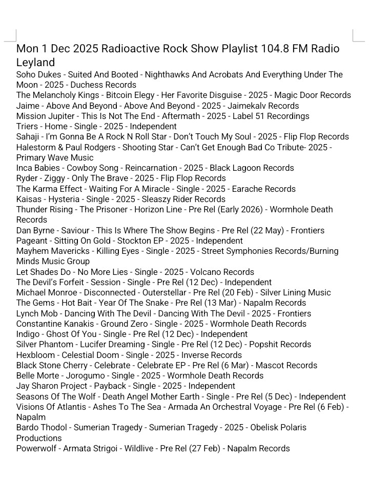 Thanx to Radioactive Rock Show, for featuring "Hysteria" 📻🇬🇧