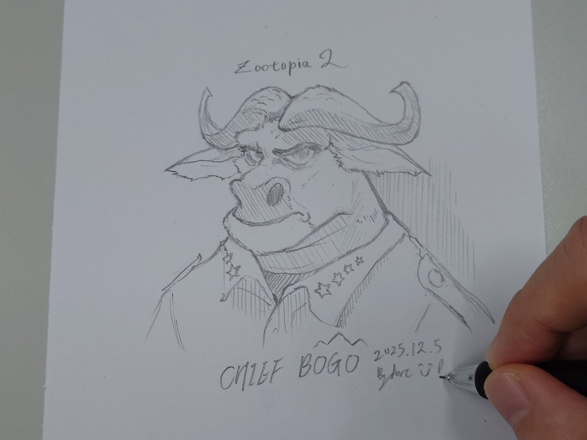arcchen613's tweet image. #ズートピア2
『ズートピア』で一番好きなキャラクターを聞かれたら、
私は絶対にボゴ署長って答えるよ。
見た目は怖いけど、本当はすごく優しい“硬派で情に厚いタイプ”。
だからつい描きたくなっちゃったんだよね &amp;gt;
動物って描くの難しいよ～～～。