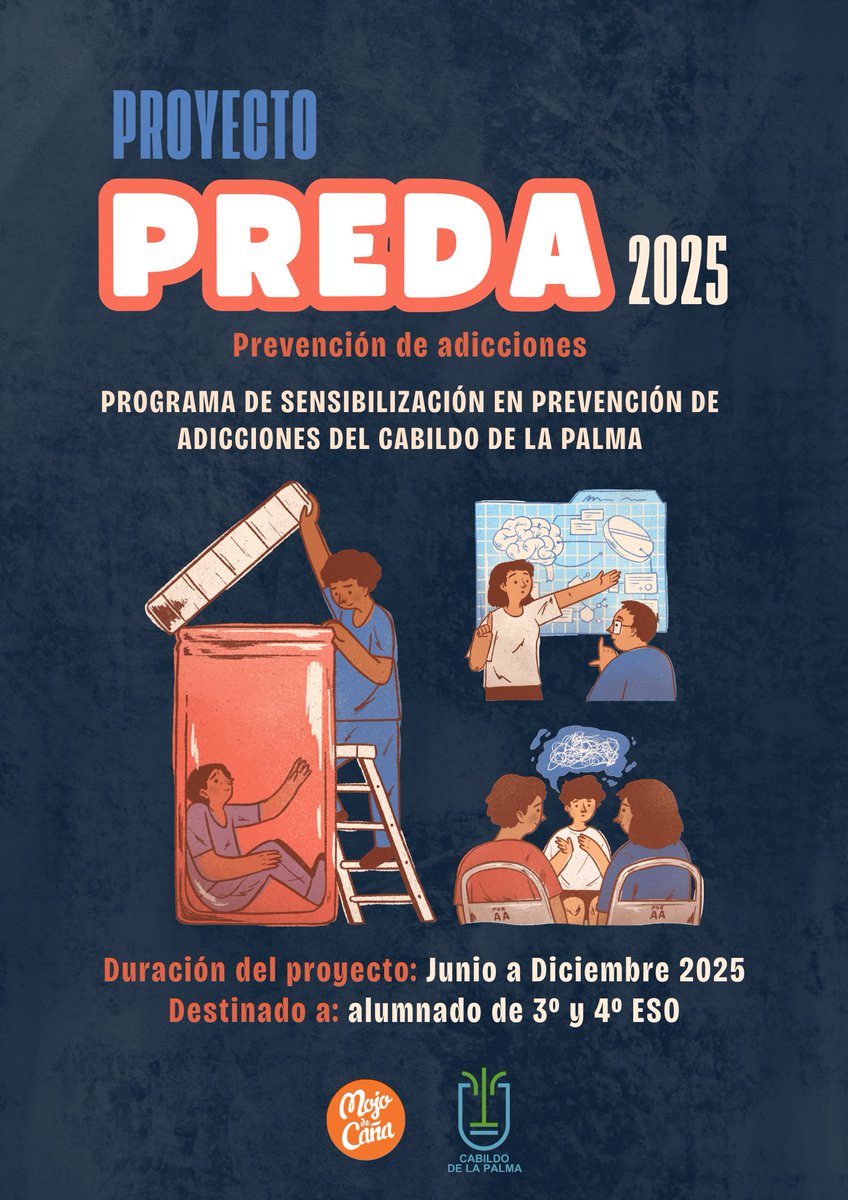#LaPalma Desde Junio 2025, se viene desarrollando el proyecto #PREDA enmarcado dentro del Programa de Sensibilización en Prevención de Adicciones del <a href="/CabLaPalma/">Cabildo de La Palma</a>, destinado a alumnado de 3º y 4º de ESO, en los municipios de Santa Cruz de La Palma, Tazacorte y San Andrés y Sauces.
