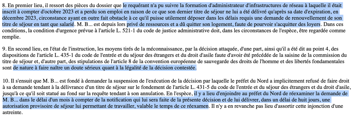 N_Hervieu's tweet image. Droit des étrangers : En référé, le @Conseil_Etat enjoint à une préfecture de faire... son travail.

Cas typique : Un étranger (situation régulière) qui se formait, travaillait &amp;amp; avait droit au séjour.

Mais qui par la faute de la préfecture, perd tout &amp;amp; plonge dans la précarité.