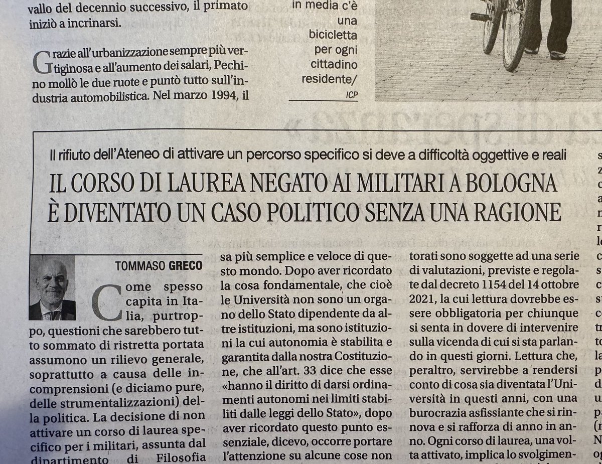 Oggi su <a href="/Avvenire_Nei/">𝐀𝐯𝐯𝐞𝐧𝐢𝐫𝐞</a> , a proposito della querelle politica su <a href="/Unibo/">Università di Bologna</a> e #militari.

#università #burocrazia