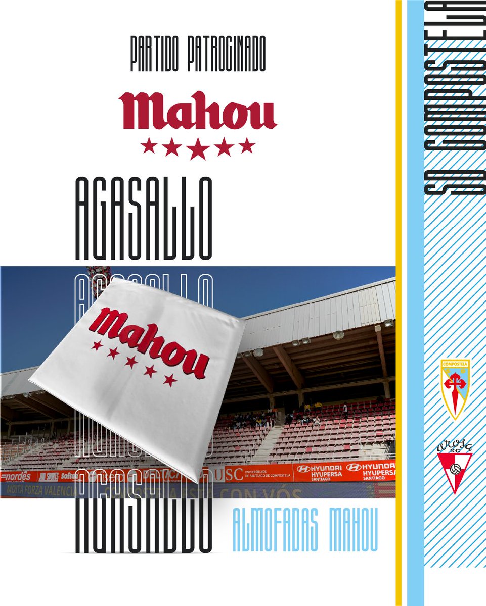 COMPOS 🤝🩵🤍 <a href="/futbolmahou/">Fútbol Mahou</a>
⚽️ 𝐏𝐚𝐫𝐭𝐢𝐝𝐨 𝐏𝐚𝐭𝐫𝐨𝐜𝐢𝐧𝐚𝐝𝐨
📢 "Para que non se che arrefríe o ánimo"

🫂 Anima ao Compos este domingo no Vero Boquete e leva como agasallo unha almofada de Mahou para colocar no asento

👉 Entregaranse nas Portas de Acceso!

#ComposArosa