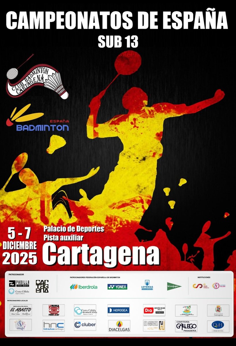 BadmintonESP's tweet image. ‼️ Cartagena reúne a las perlas del bádminton español en el Campeonato de España Sub13 ‘Se Busca Campeón’.

💥 Se disputa desde este viernes hasta el domingo en el Palacio de Deportes de la ciudad cartagenera.

➕ badminton.es/news/162589/Ca…