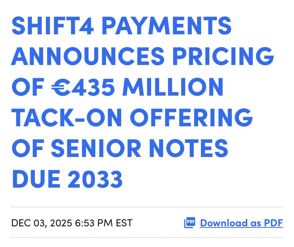 zoomyzoomm's tweet image. Lmao $four levering up the balance sheet even more 

These guys are doubling down on their M&amp;amp;A strategy

Even when the market punishes the entire payments sector

Gotta commend the conviction 

Let’s see if it pays off for them